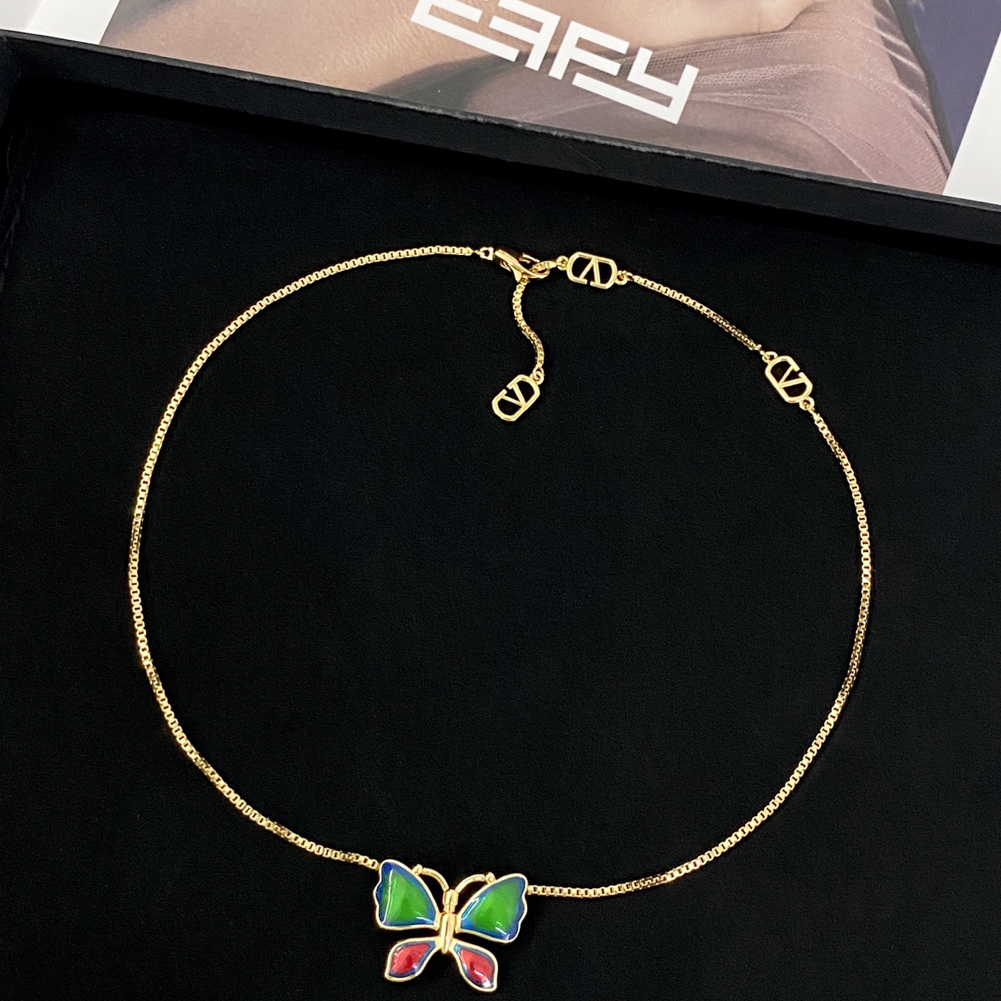 Valentino Vintage Enamel Butterfly Pendant Necklace