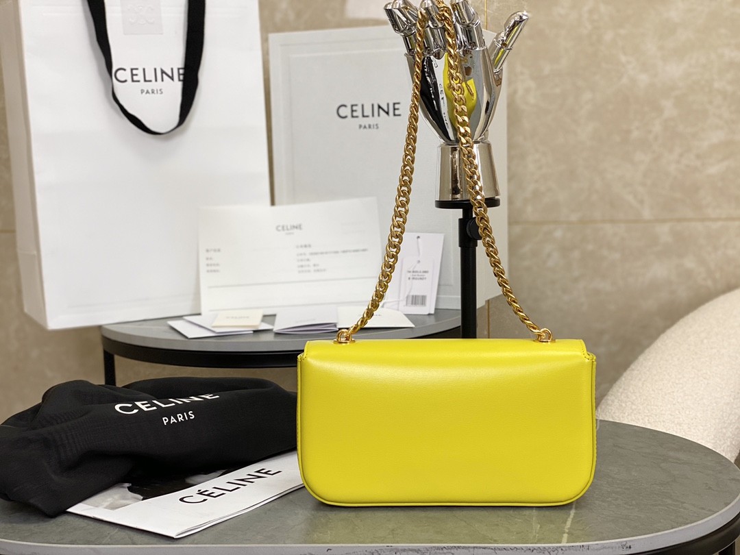 Celine Citron Shiny Calfskin Horizontal Long Leather Triomphe Patch Gold Chain Bag / 15A - KAIROO