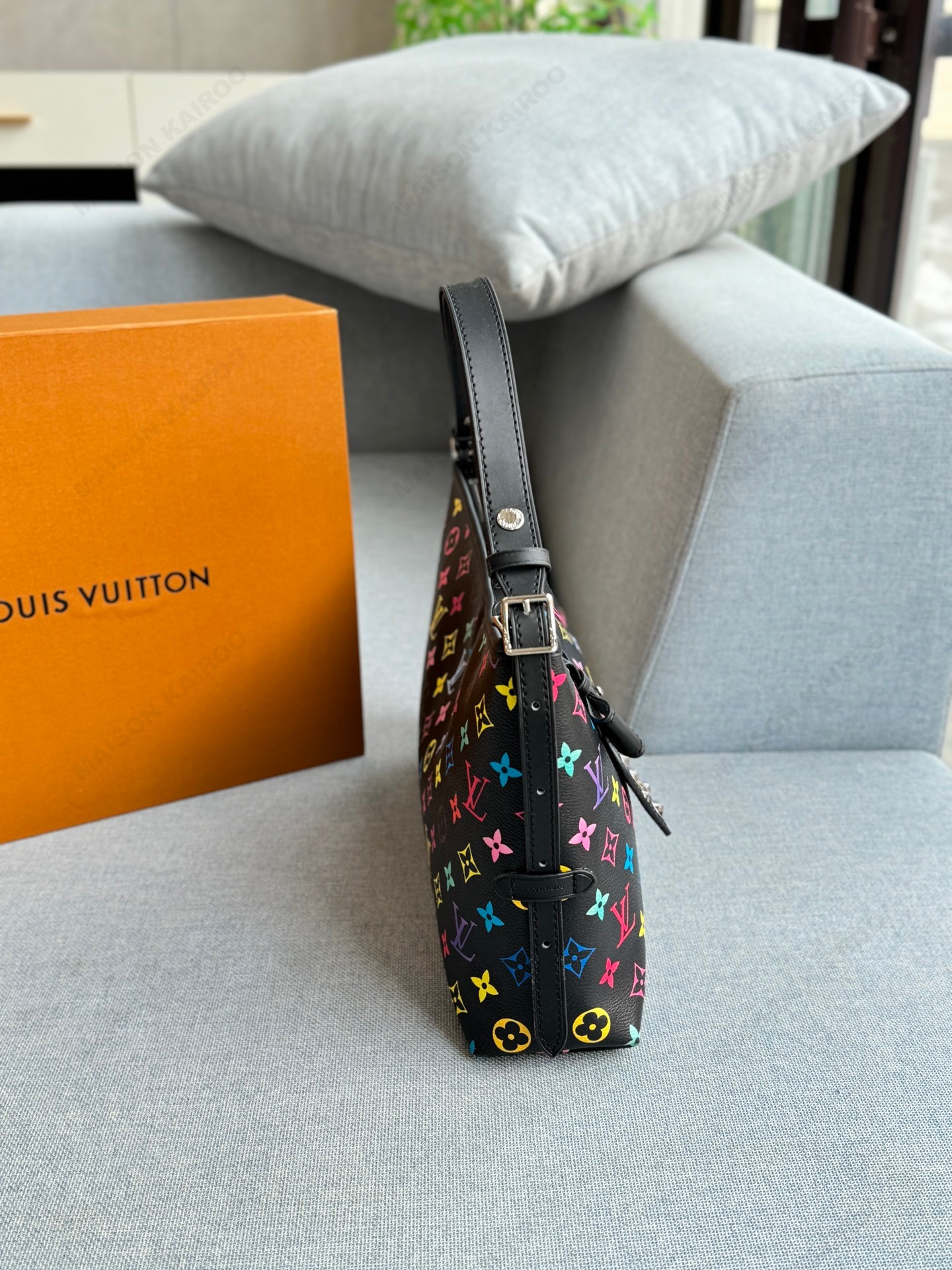 Louis Vuitton LV x TM Carryall East West Black Multicolor Monogram Canvas Hobo Tote Shoulder Bag - KAIROO