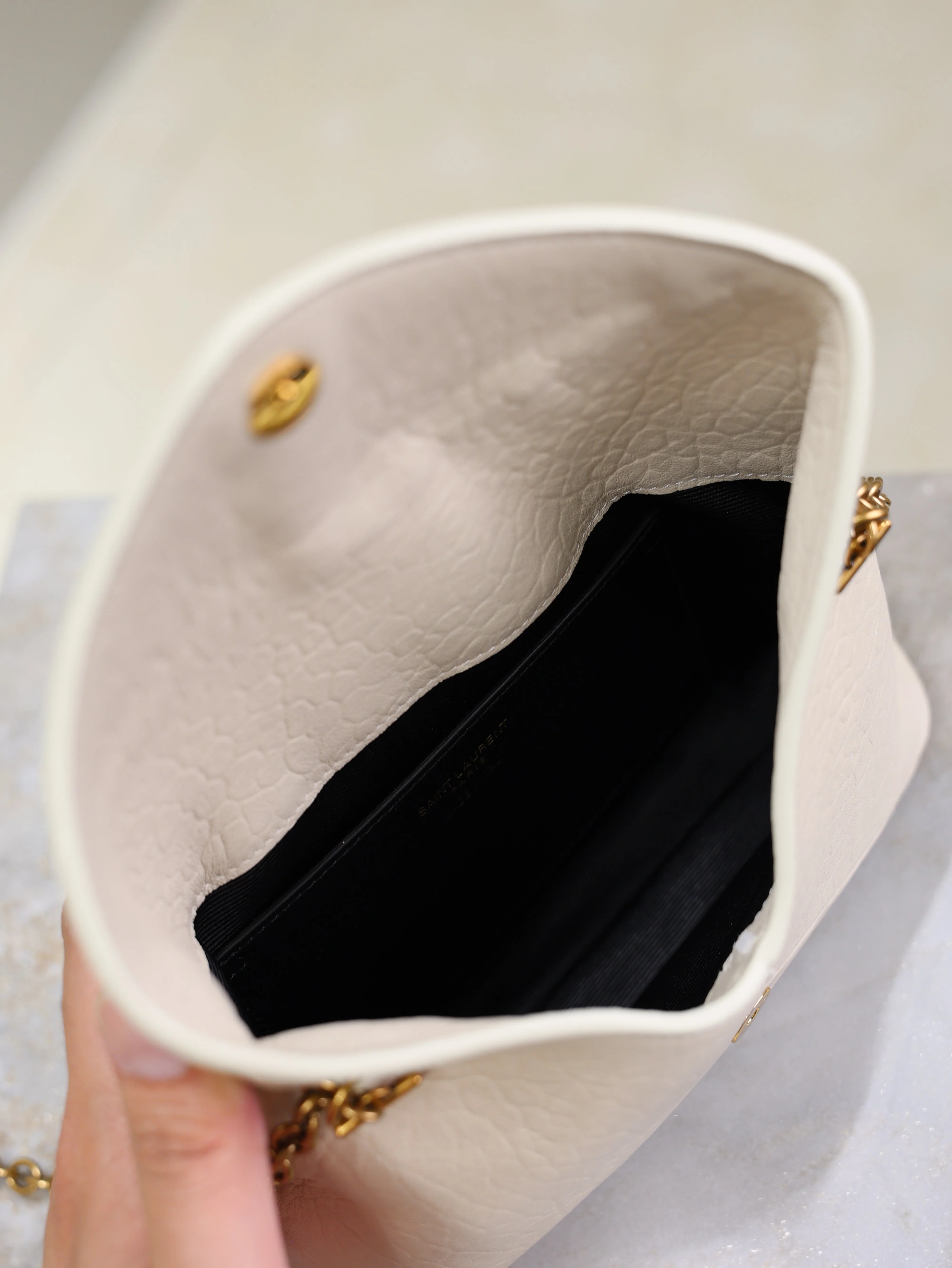 Saint Laurent YSL  Calypso Bag 19cm White Elephant Leather