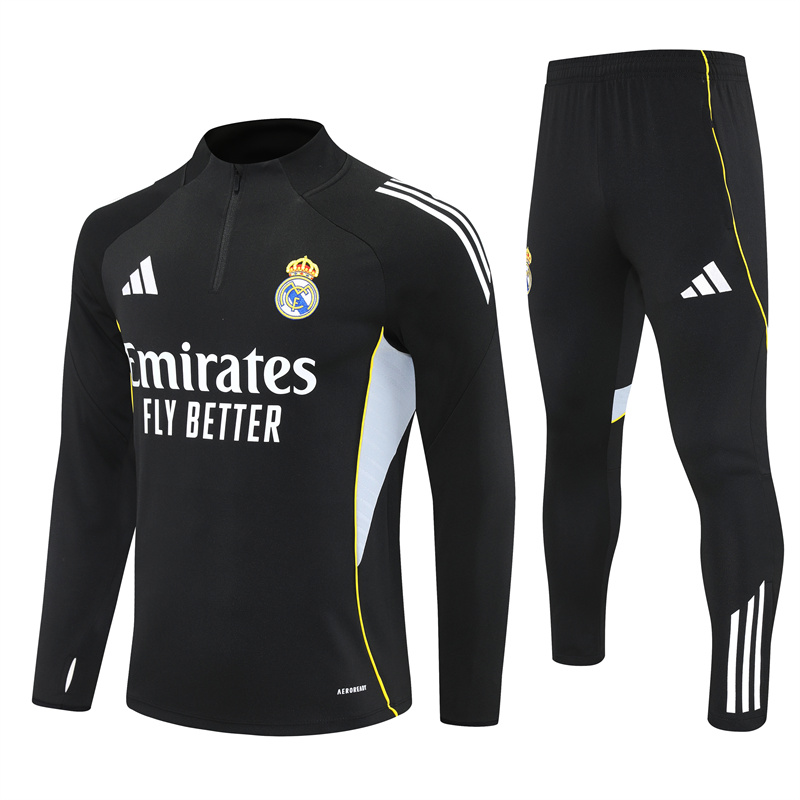 Adult/ Kids 2526 Half Zipper Training Suit Black