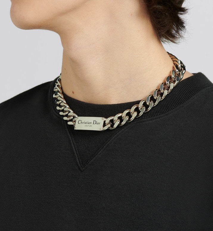 Dior Unisex Silver CD Initial Necklace