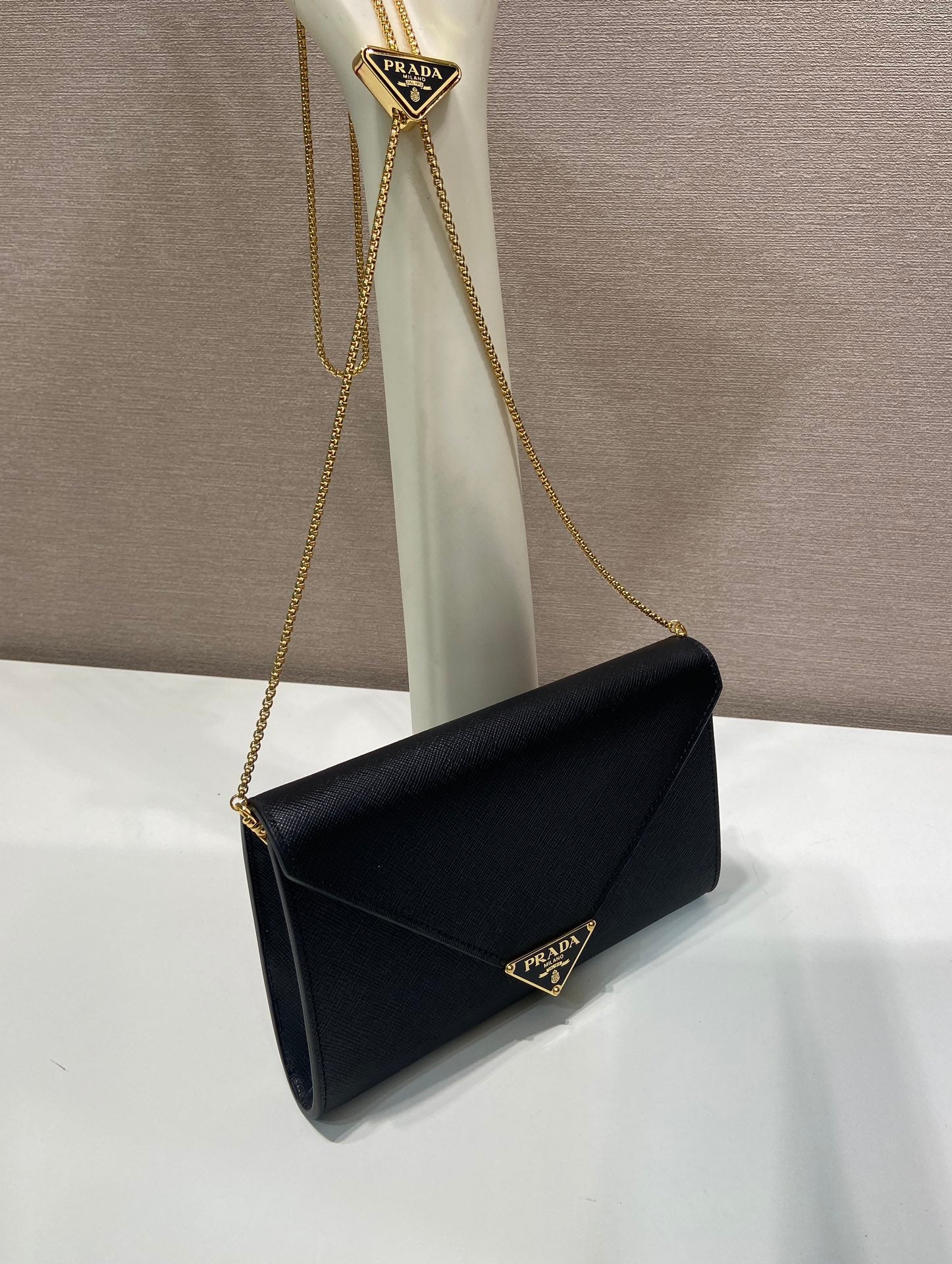 Prada PRA Cross pattern envelope bag black leather 341148