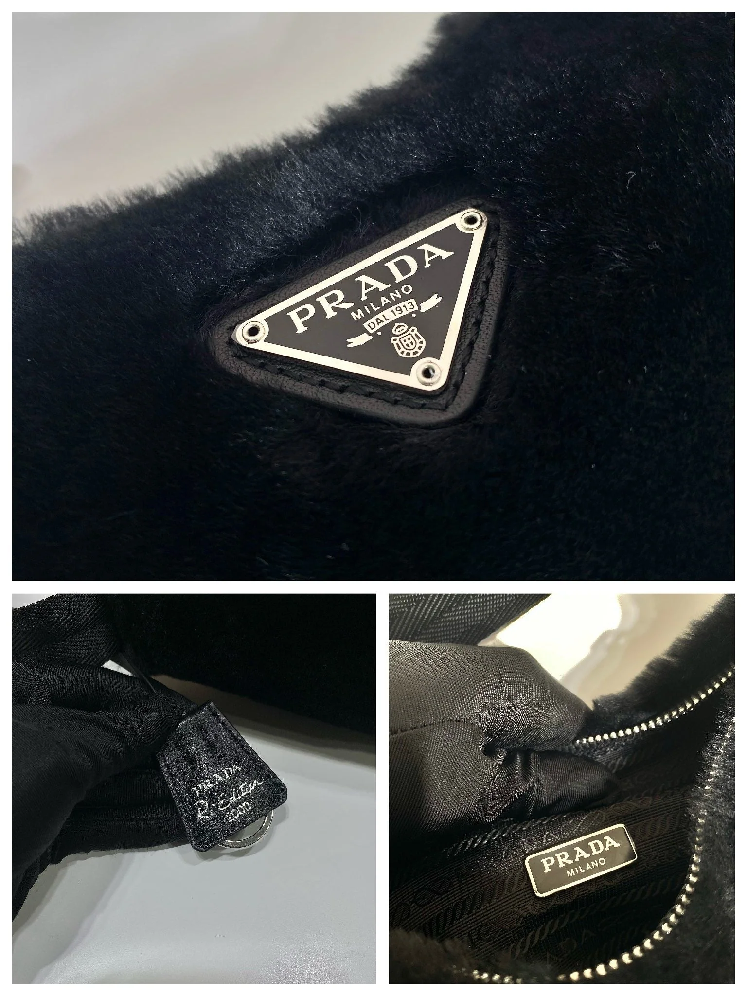 Prada HOBO BAG 23 IN BLACK RABBIT FUR