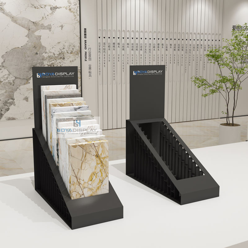 Customize Size Logo Slot Embedding Granite Marble Tile Quartz Stone Sample Countertop Display Rack Stand
