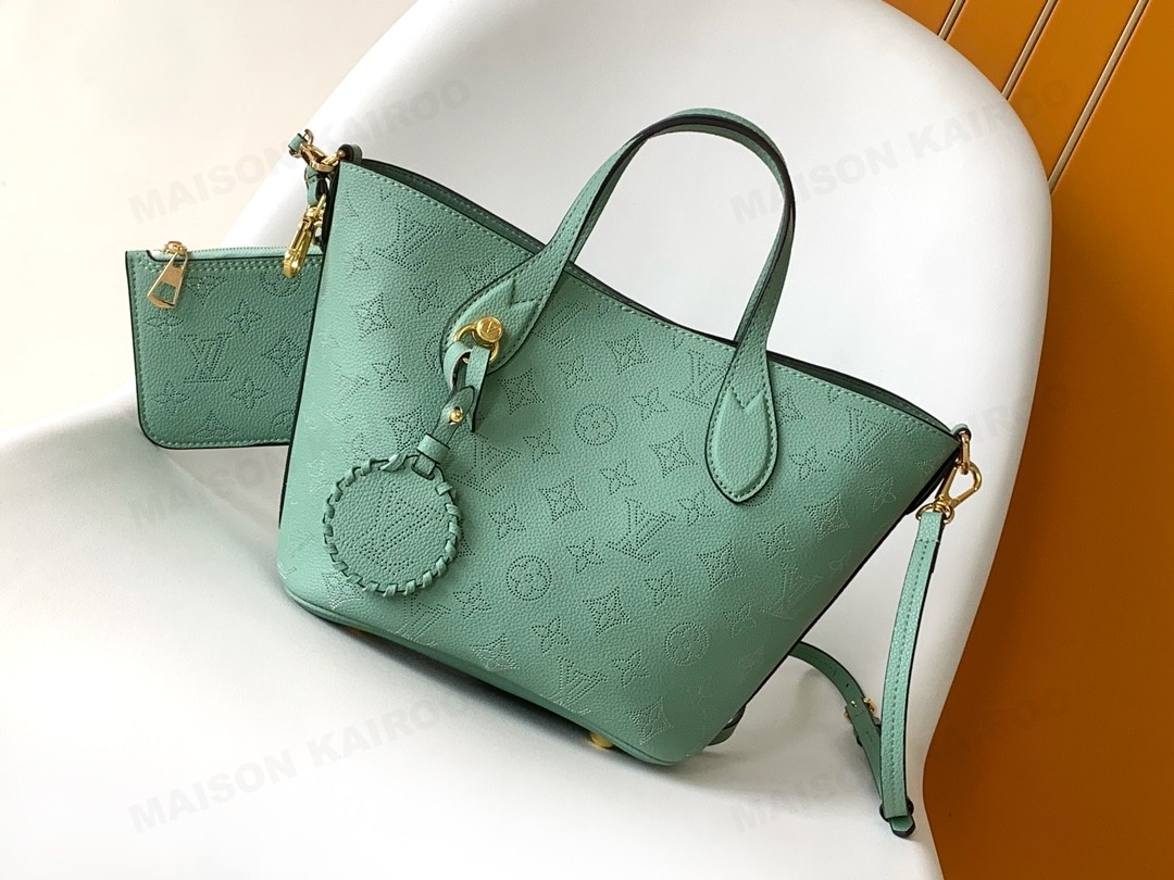 【10A】Louis Vuitton LV Mahina Blossom PM Turquoise Dense Perforated Monogram Leather Basket Handle Tote Bag - KAIROO