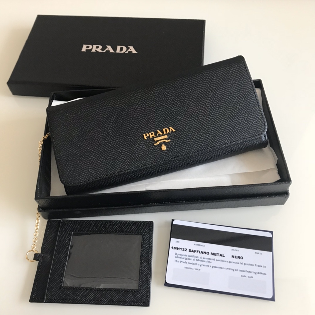 Prada Large Saffiano Leather Wallet-Black