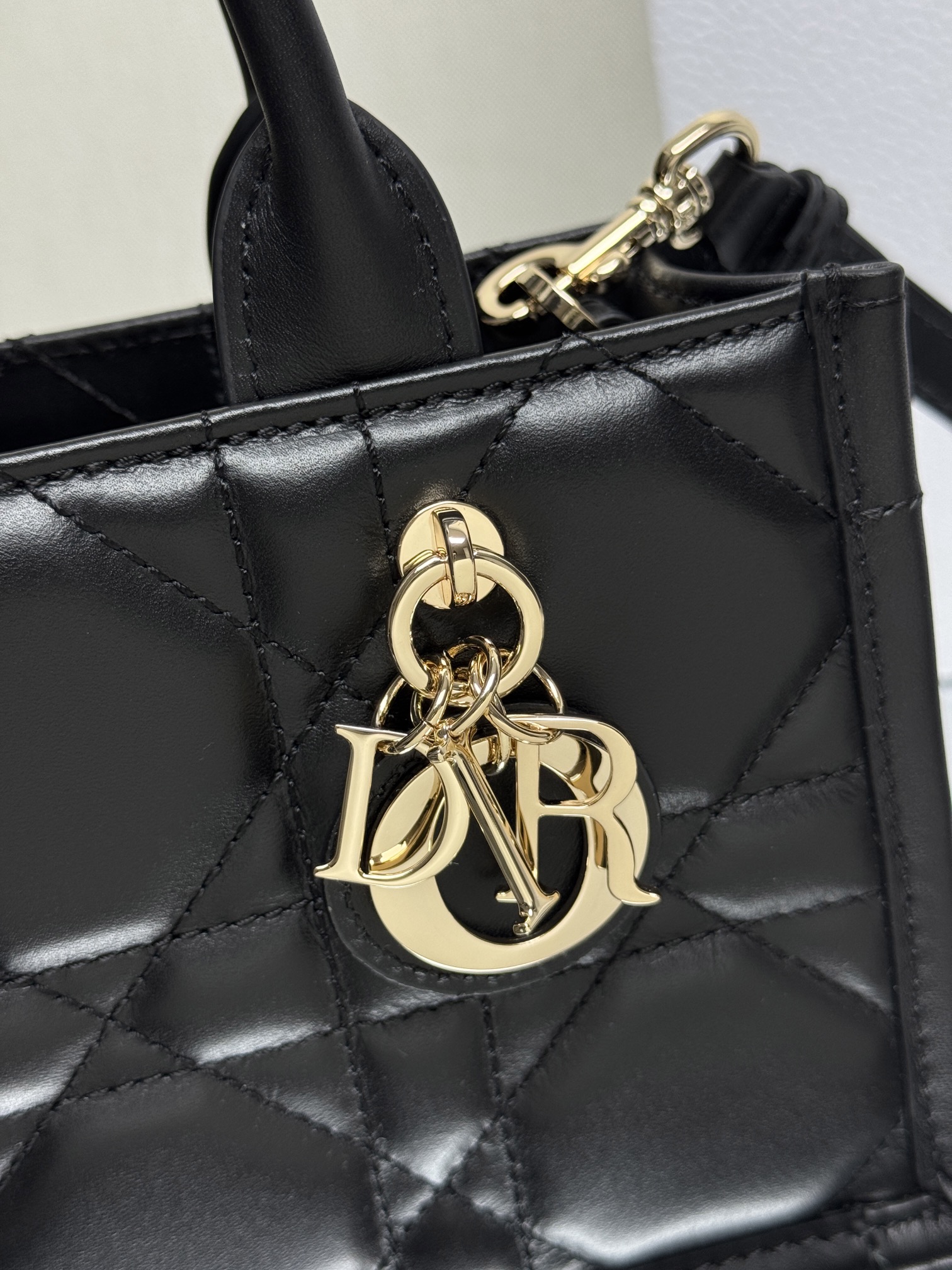 Dior Mini Black Leather Book Tote with shoulder strap