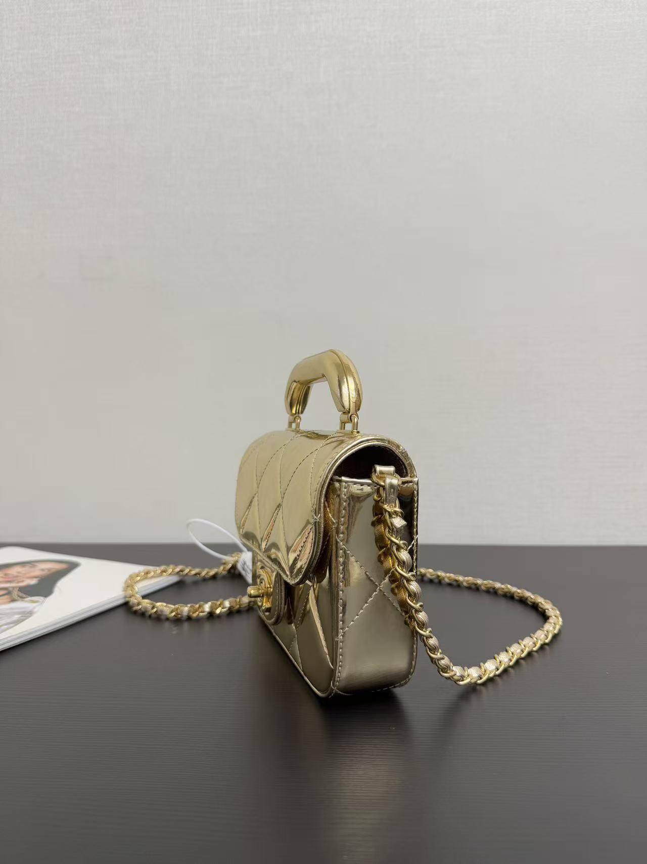 Chanel 25k new patent leather handle handbag