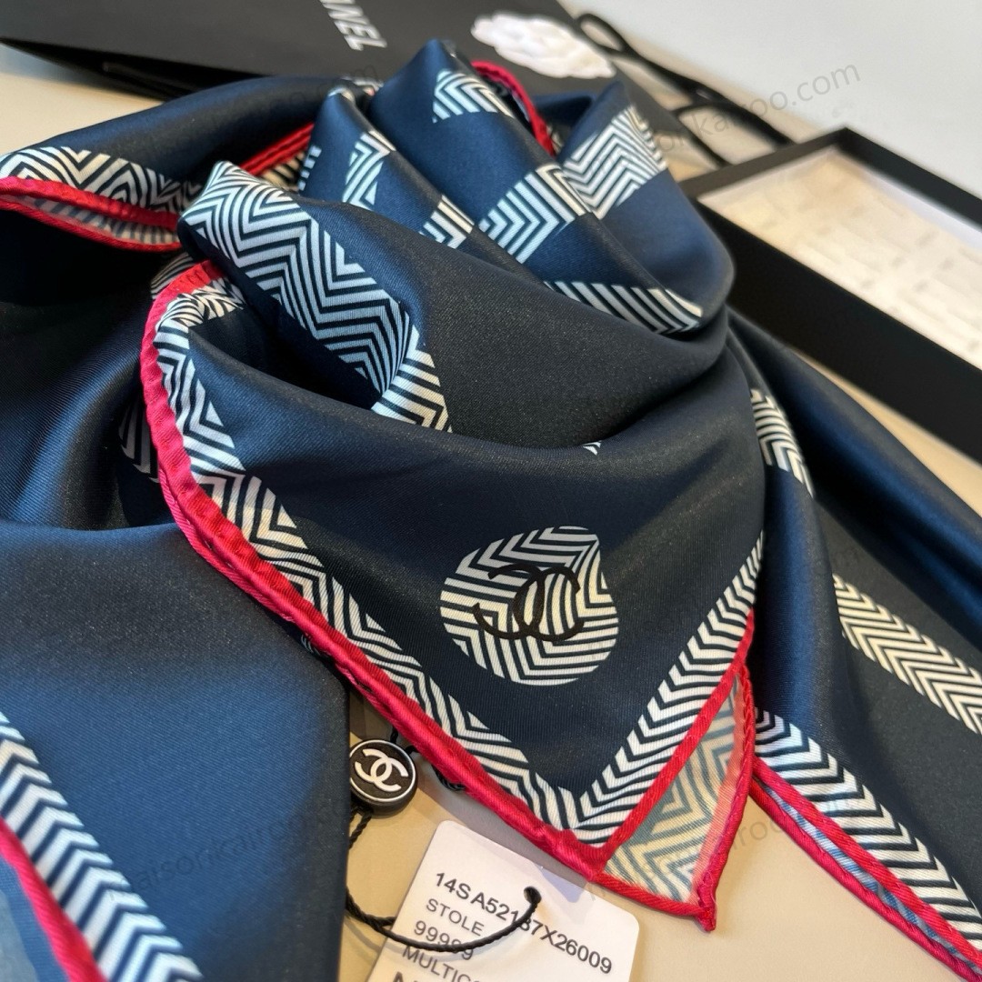Chanel Red Border CC Square Scarf - KAIROO