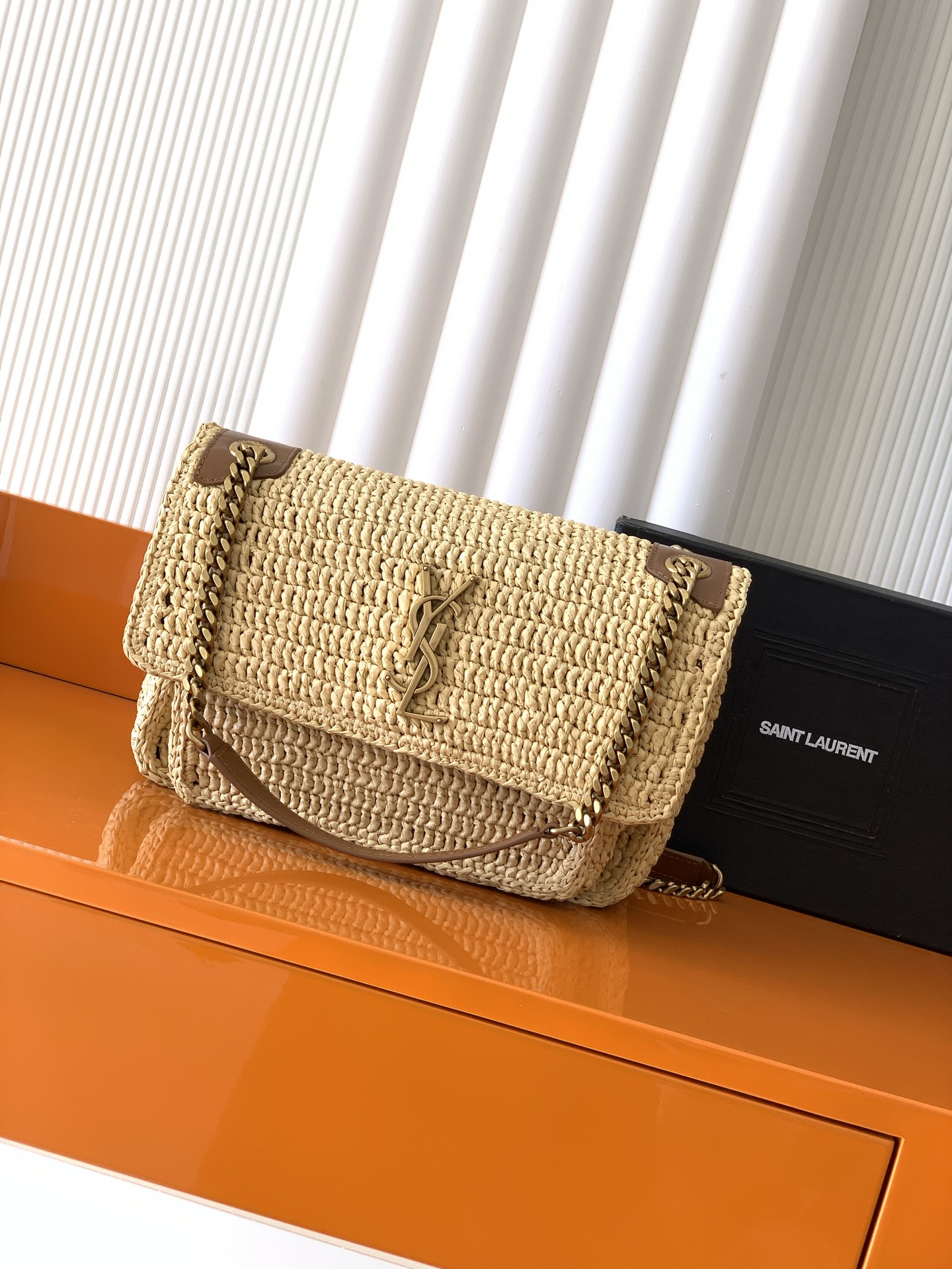 Saint Laurent Natural Raffia Medium Niki Bag