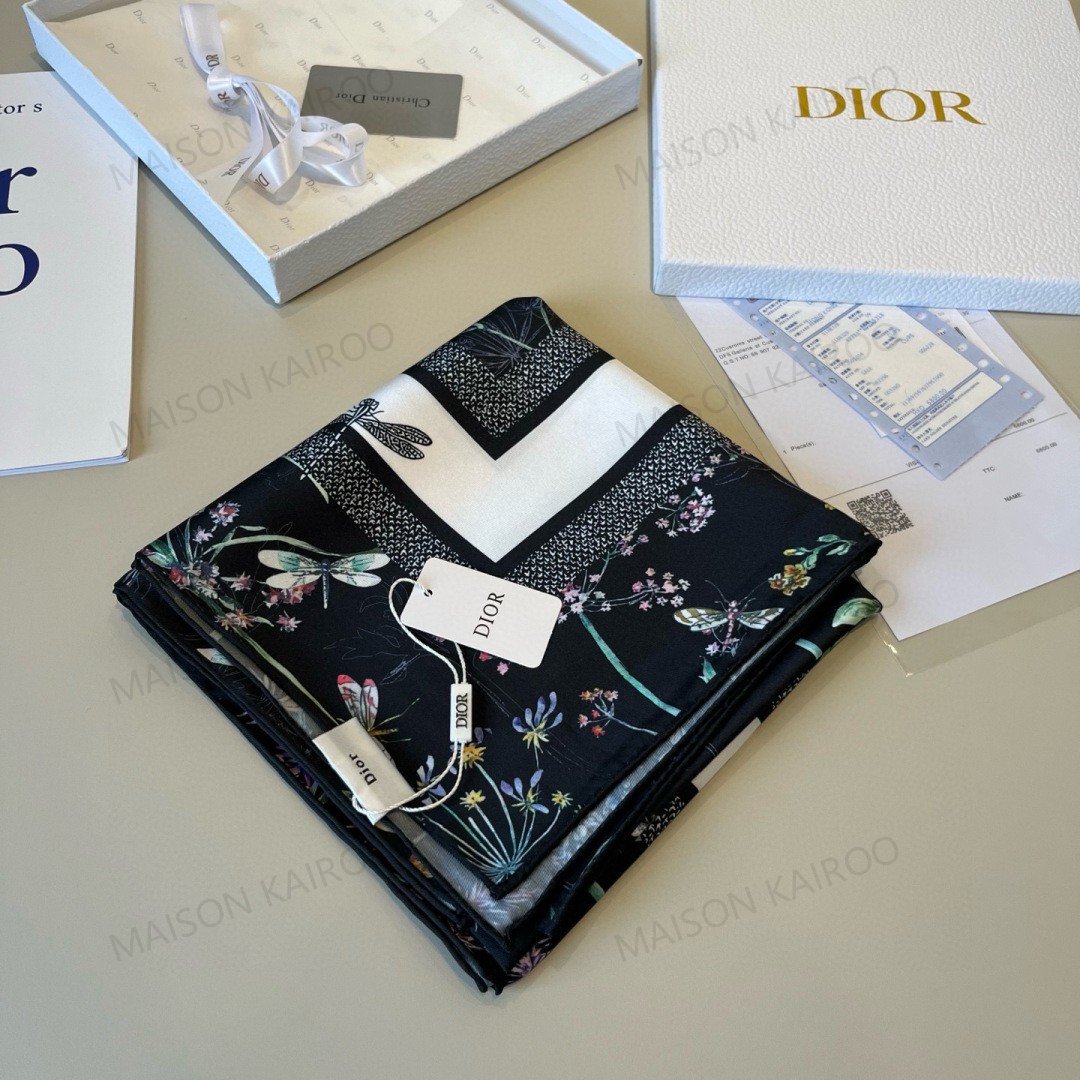 Dior Base Dragonfly Floral Square Scarf - KAIROO