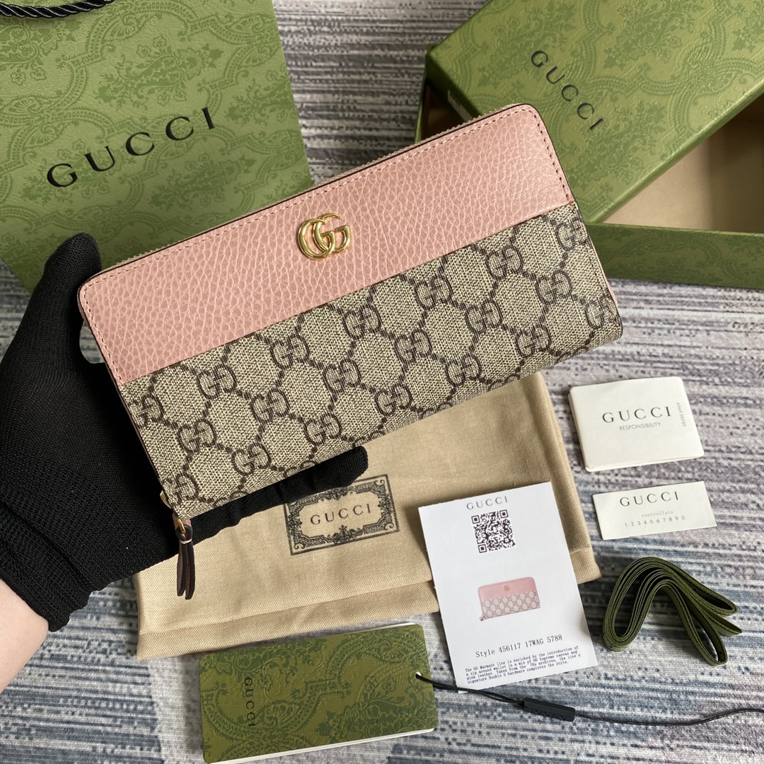 Gucci Bi-colour GG Marmont zip around wallet 456117
