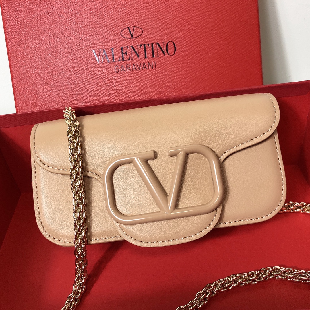 Valentino Small Garavani Loco Bag in Calfskin and crystals-Beige