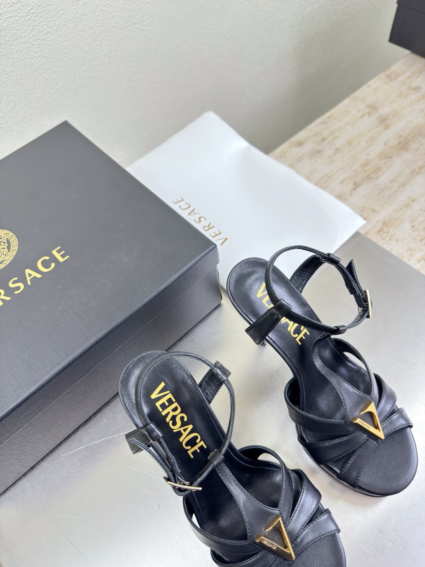 Versace Leather Heeled Sandals