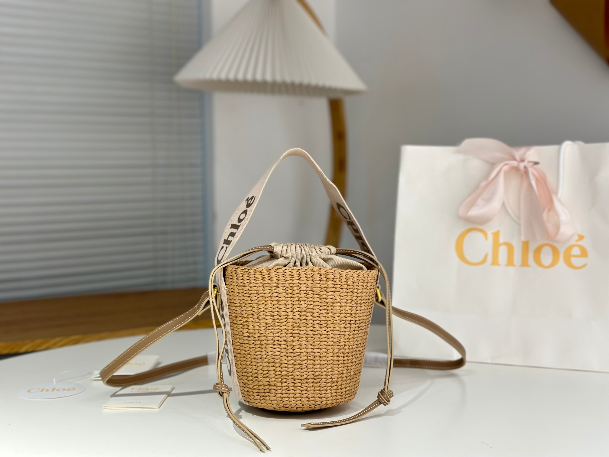 Chloe Small  Woody Basket in Natural Fiber