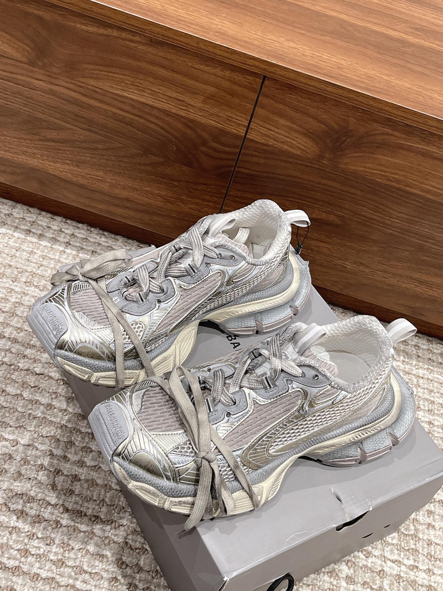 Balenciaga 3XL Champagne Mesh and Polyurethane Wrapped Laces Oversized Chunky Sneakers - KAIROO