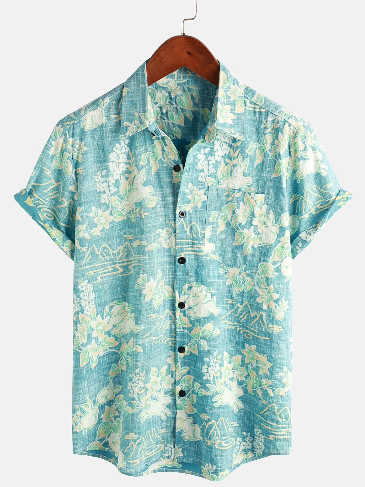 Men's Vintage Tropical Hawaiian Floral Print Button-Up Short Sleeve Shirt