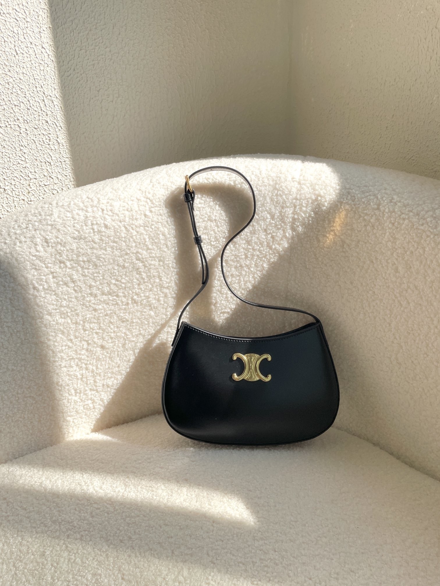 Celine Medium Tilly Triomphe Monogram Coated Canvas Gold Magnetic Closure Ava Hobo Bag - KAIROO