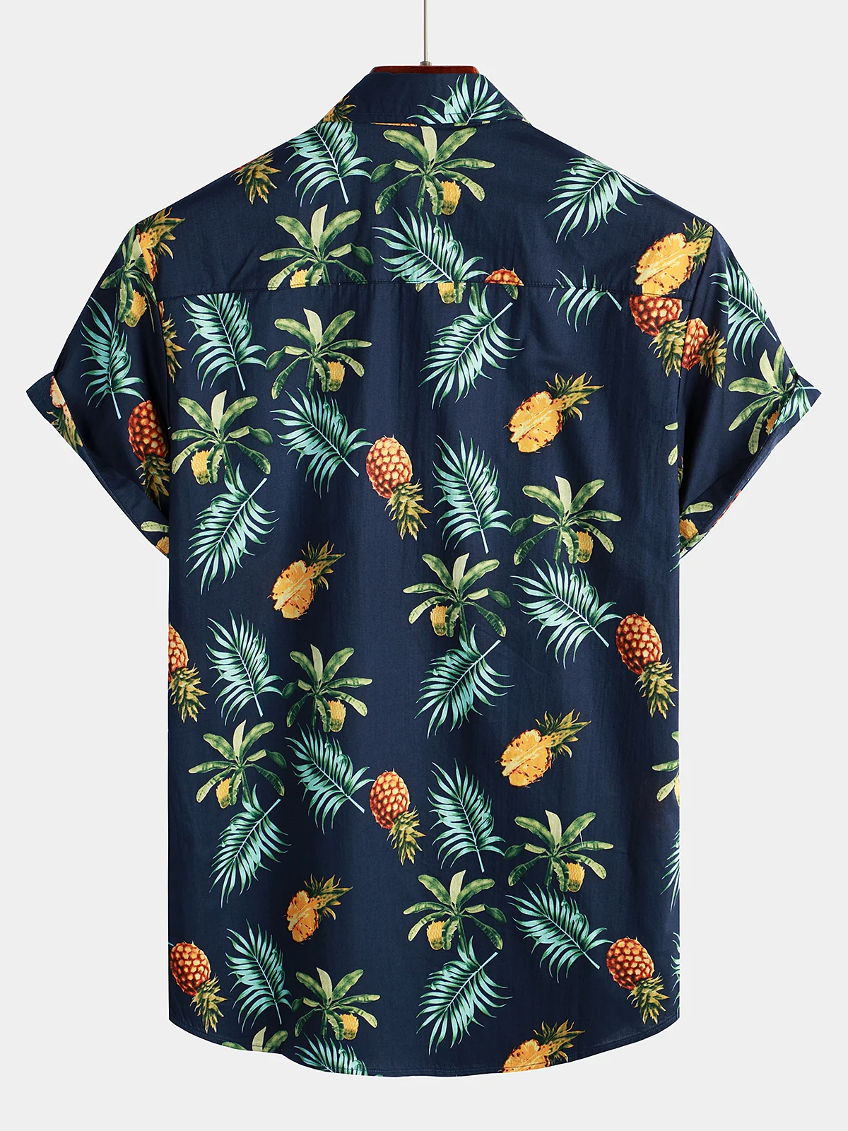 Men's Pineapple Print Cotton Hawaiian Short Sleeve Shirt