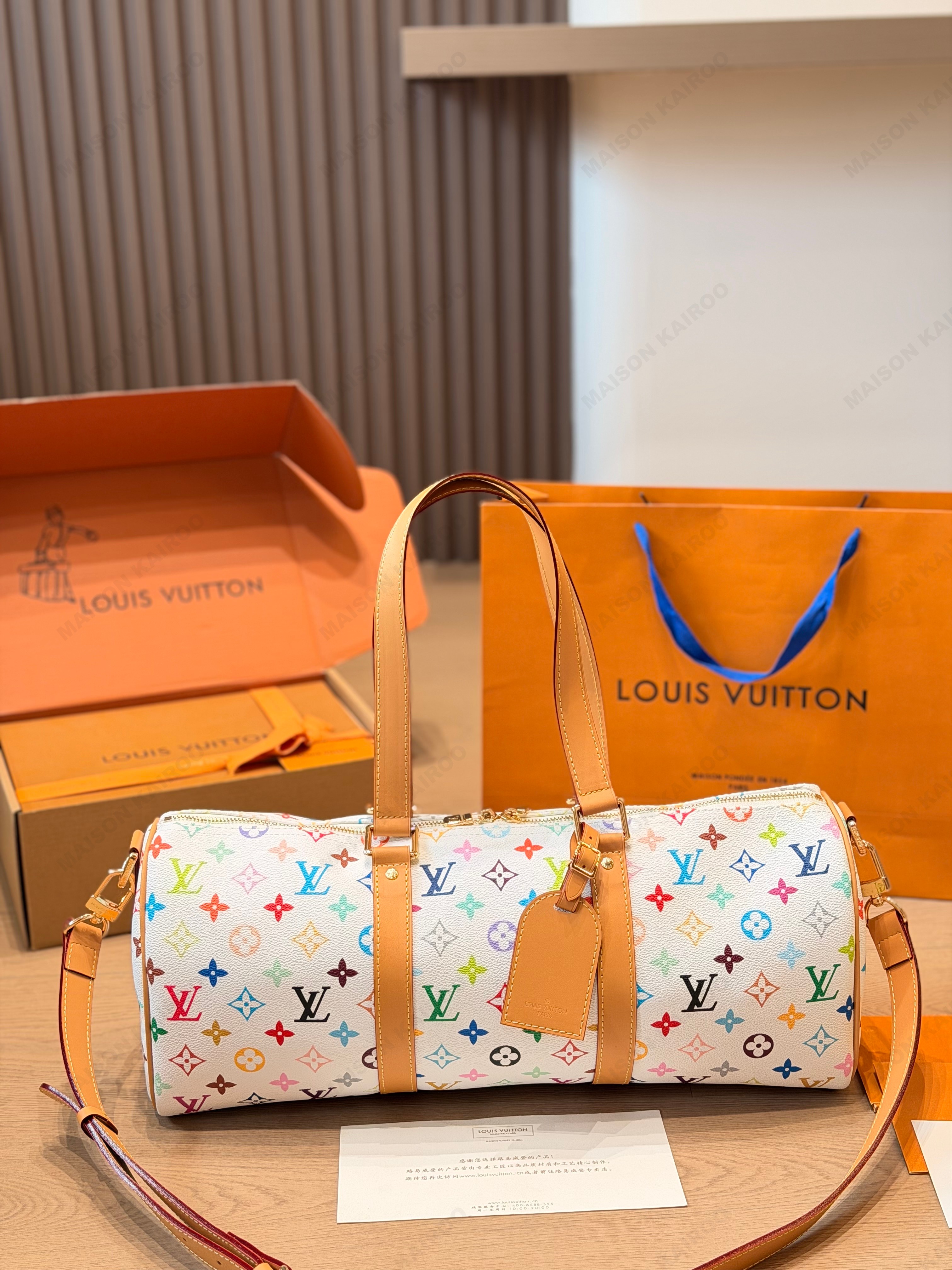Louis Vuitton LV x TM Needle Keepall White Multicolor Monogram Canvas Cylinder Duffle Top Handle Bag - KAIROO