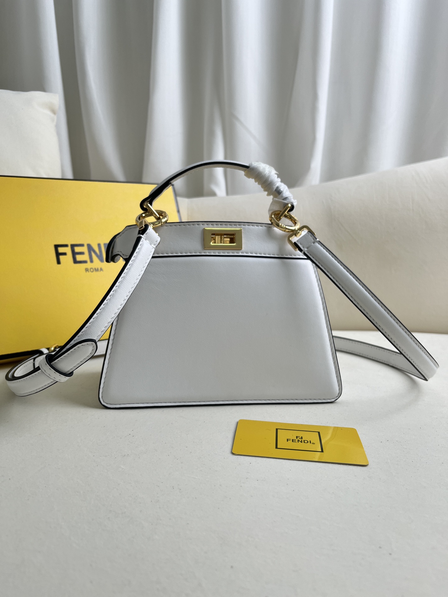 Fendi Iconic Peekaboo ISeeU Mini Leather Bag-White