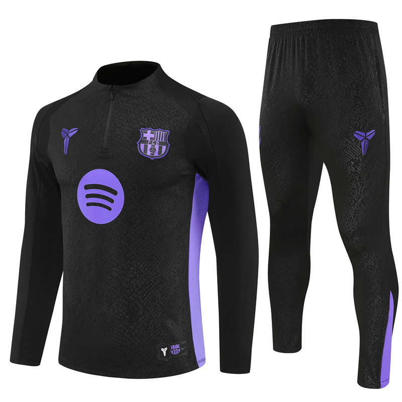 Adult/ Kids 2526 Barcelona half zipper Training suit Black