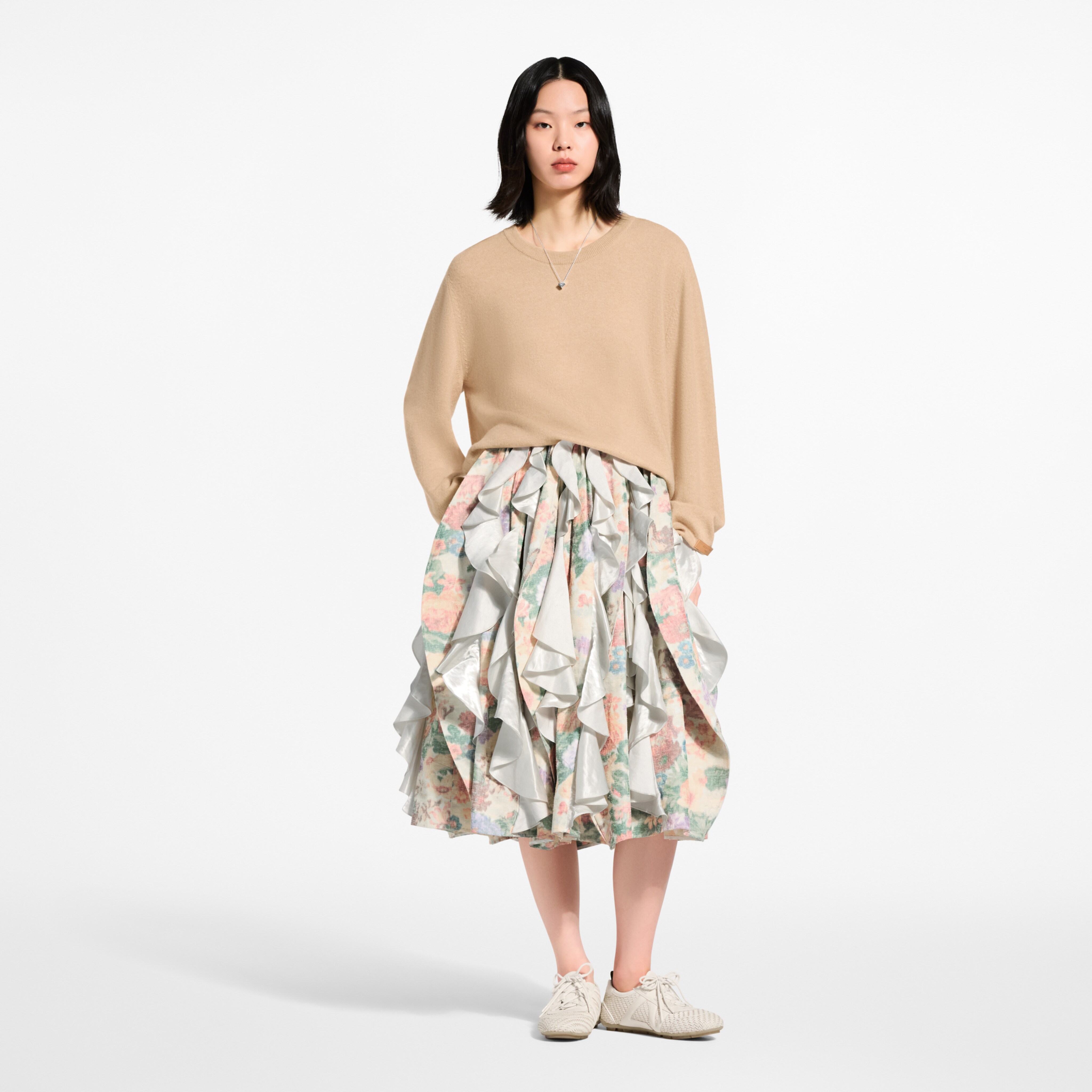ラッフルインサート フローラルキャンバススカート