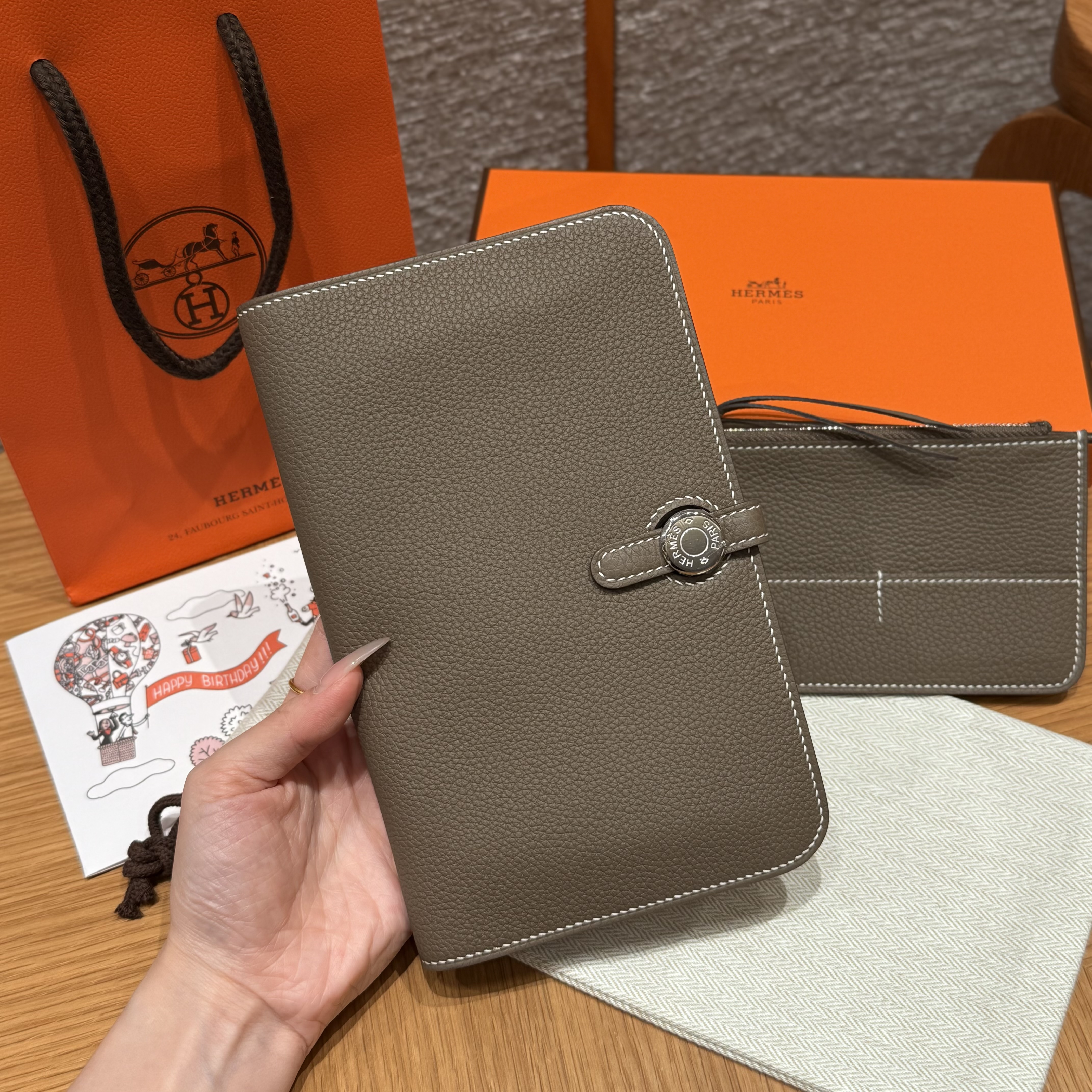 Hermes Etoupe Togo Dogon Purse Wallet