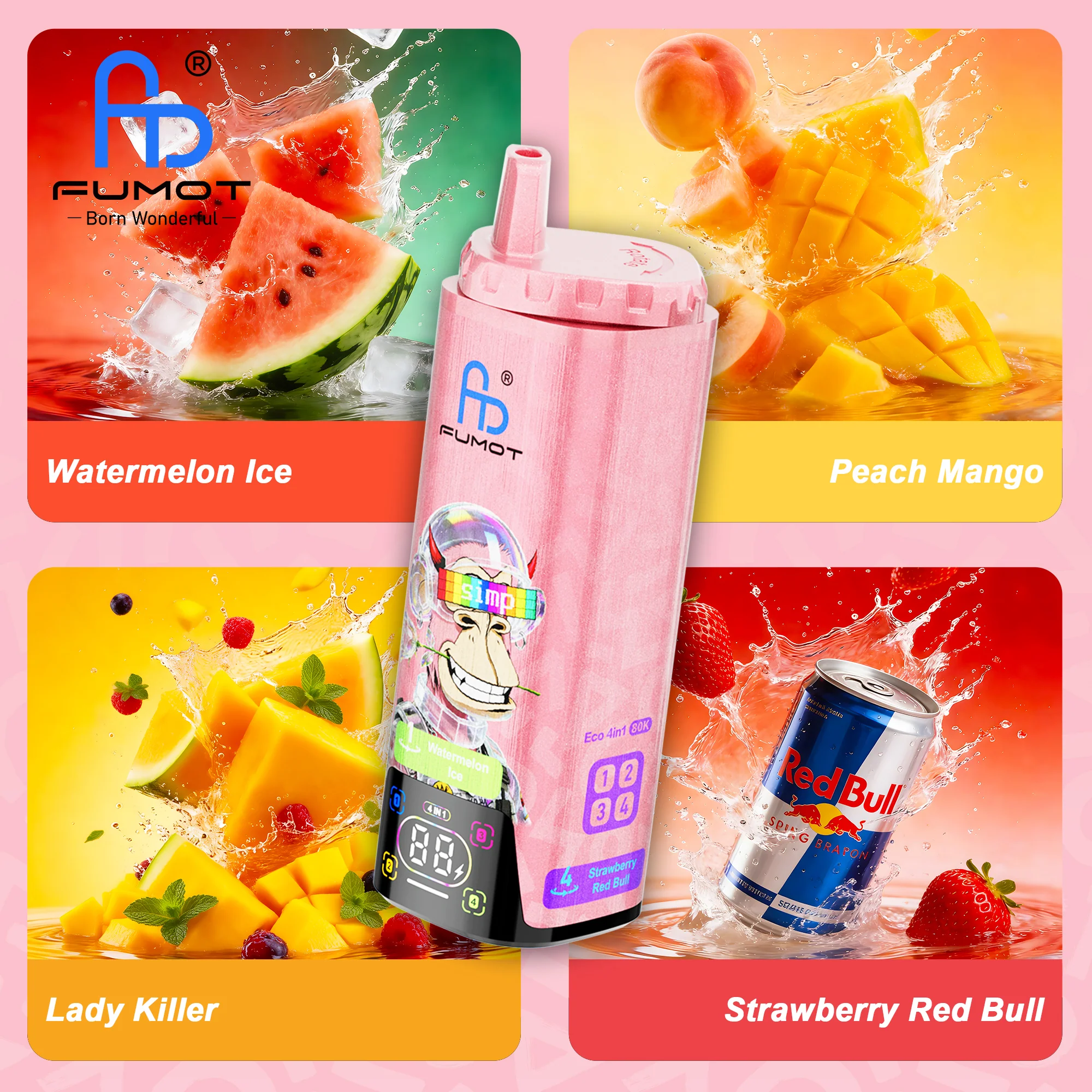 FUMOT 80K 4in1-Watermelon Ice&Peach Mango&Lady Killer&Strawberry Red Bull - Vaba Vaba