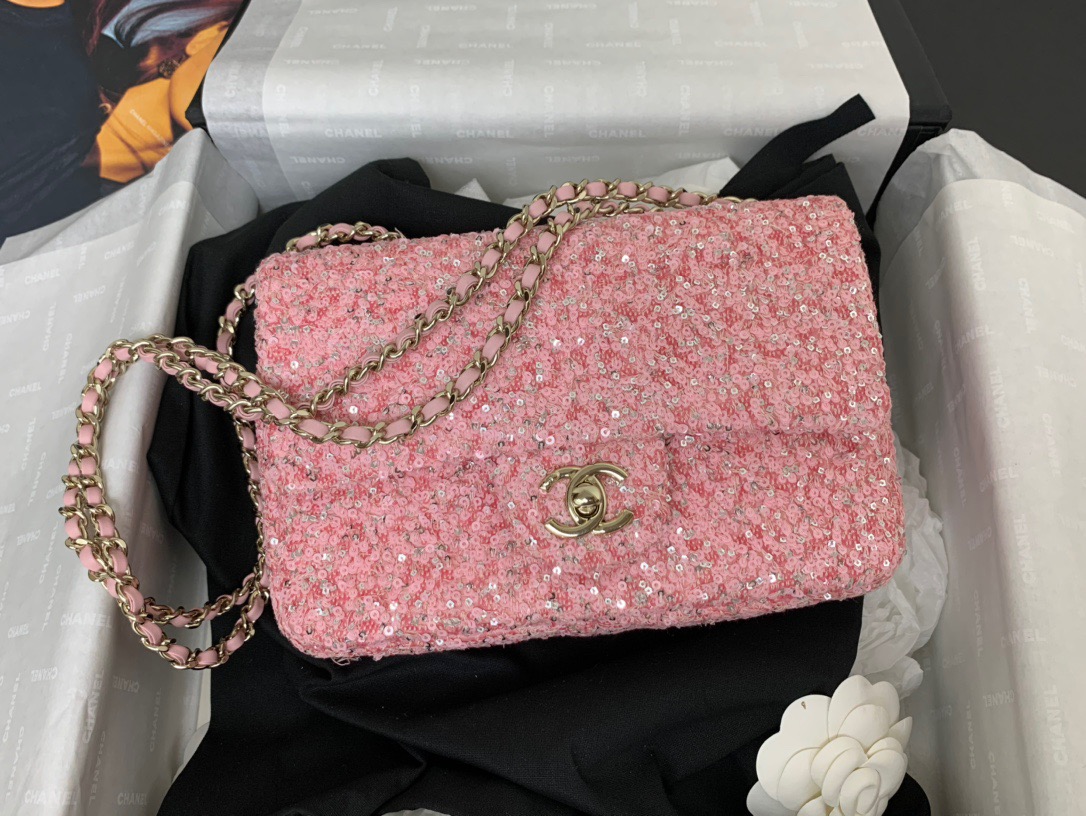 Chanel Pink Glitter Handbag Shoulder Bag Top Quality