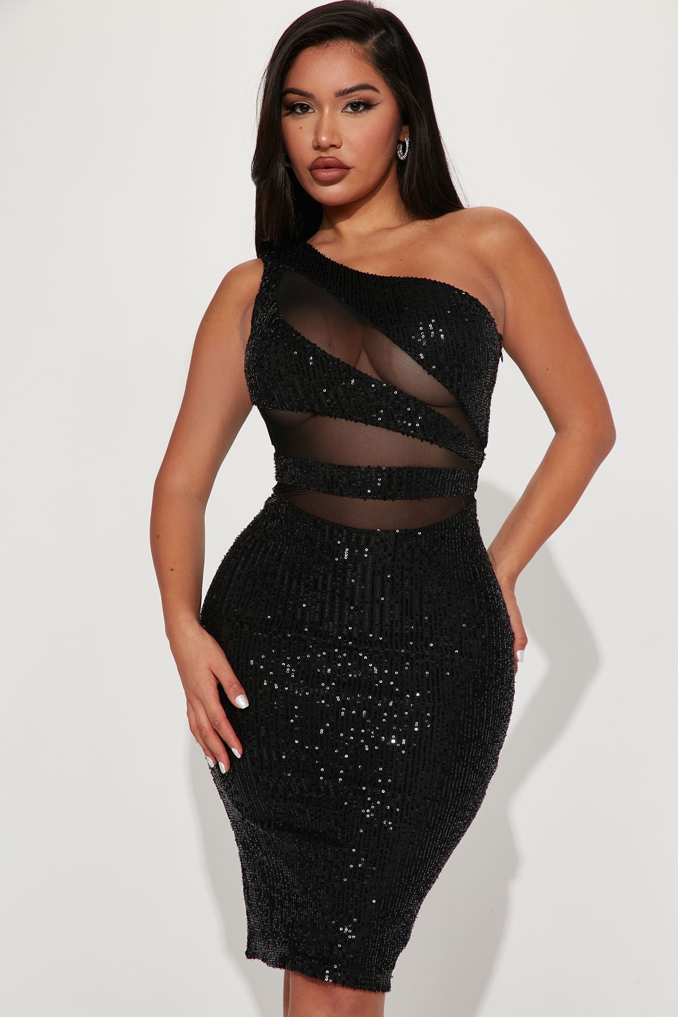 Dina Sequin Midi Dress - Black