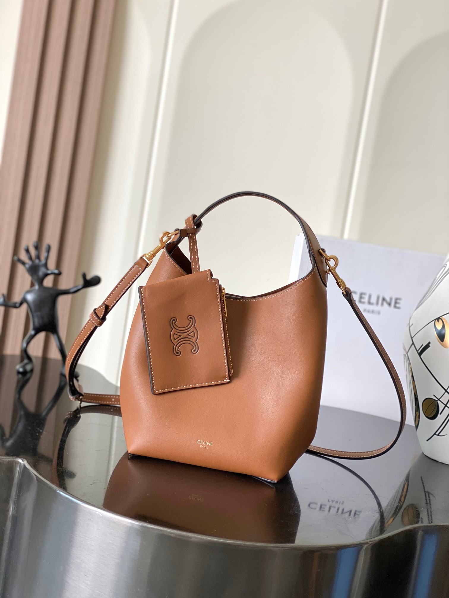 Celine Small  in Supple Calfskin-Brown