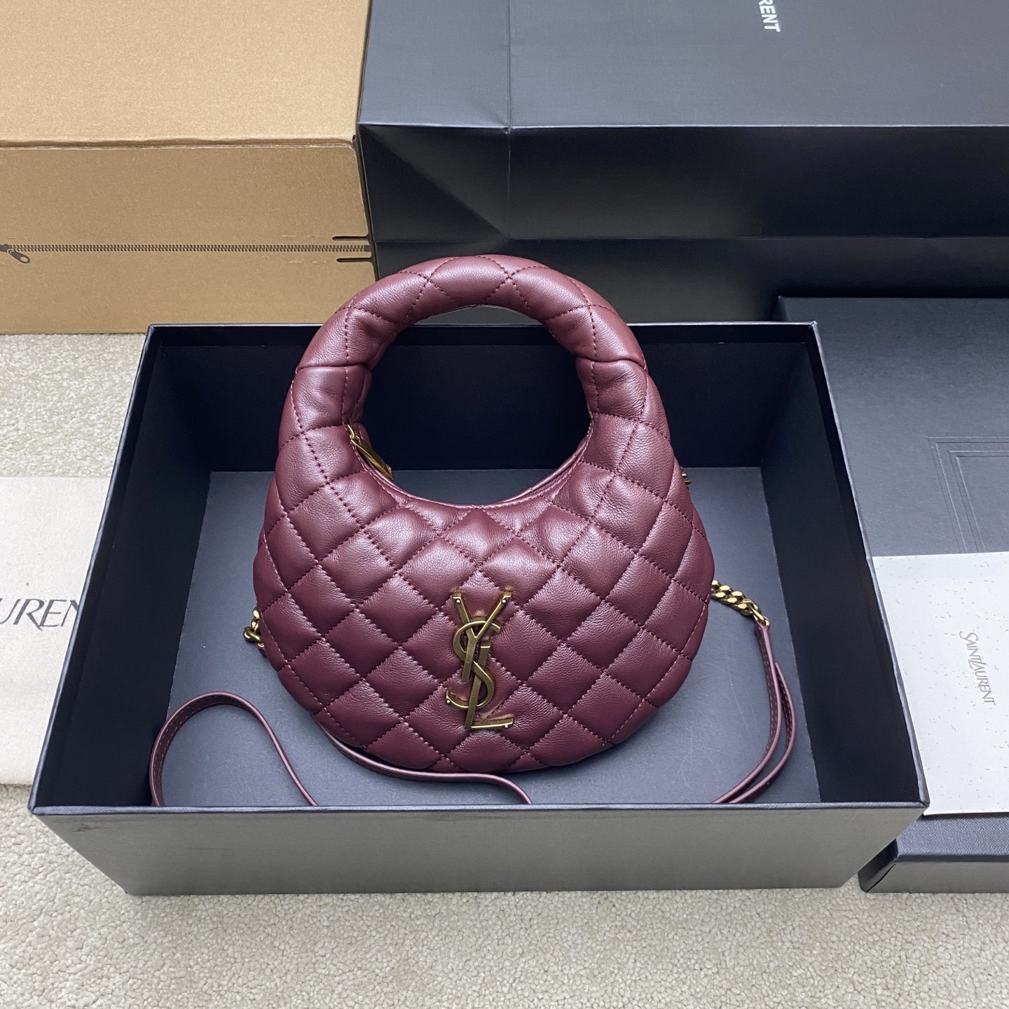 YSL Saint Laurent Icarino Mini Bag in Quilted Nappa-Rouge Cabernet  871329