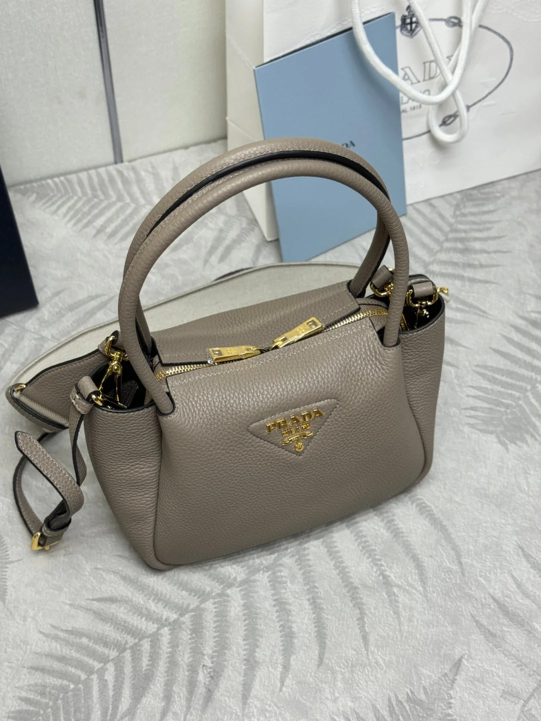 Prada Small Bag 23cm Clay Gray Grain Leather GHW