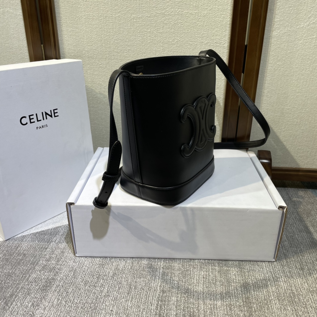 Celine Cuir Small Bucket Bag in Black Calfskin