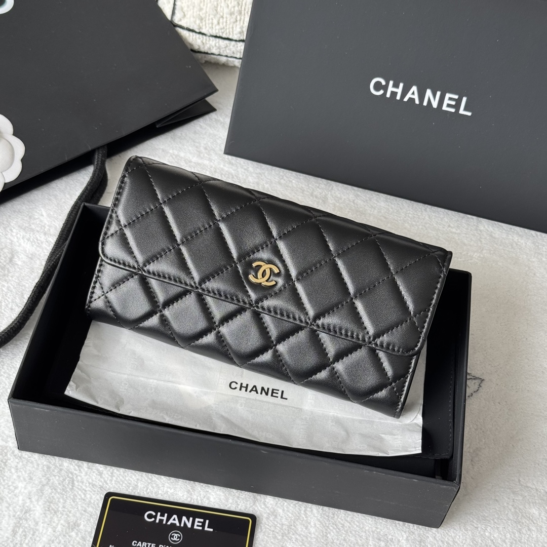 Chanel Classic Long Wallet in Black Lambskin