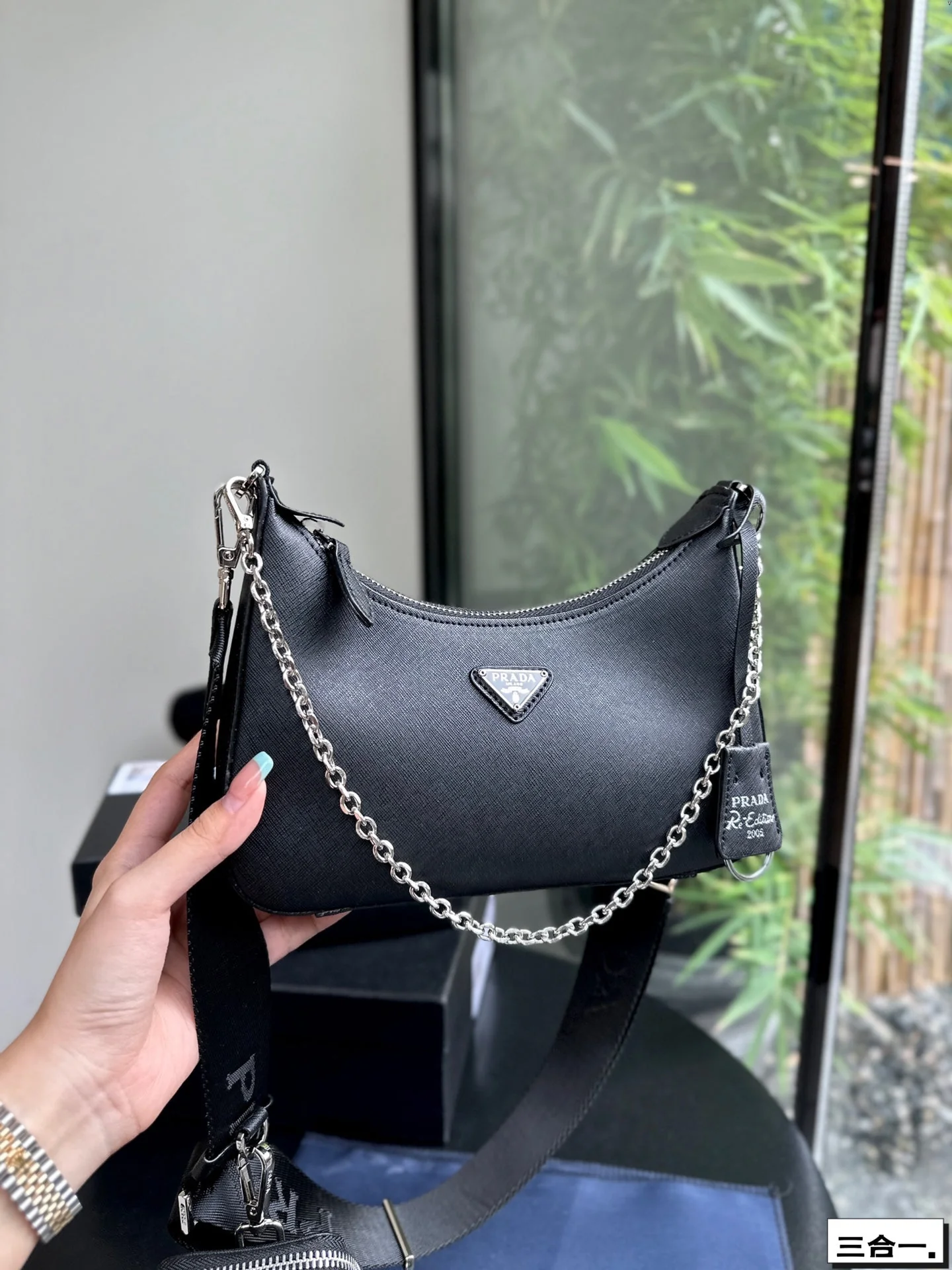 Prada 22 BAG IN BLACK SATIN WITH RHINSTONE SILVER HARDWARE