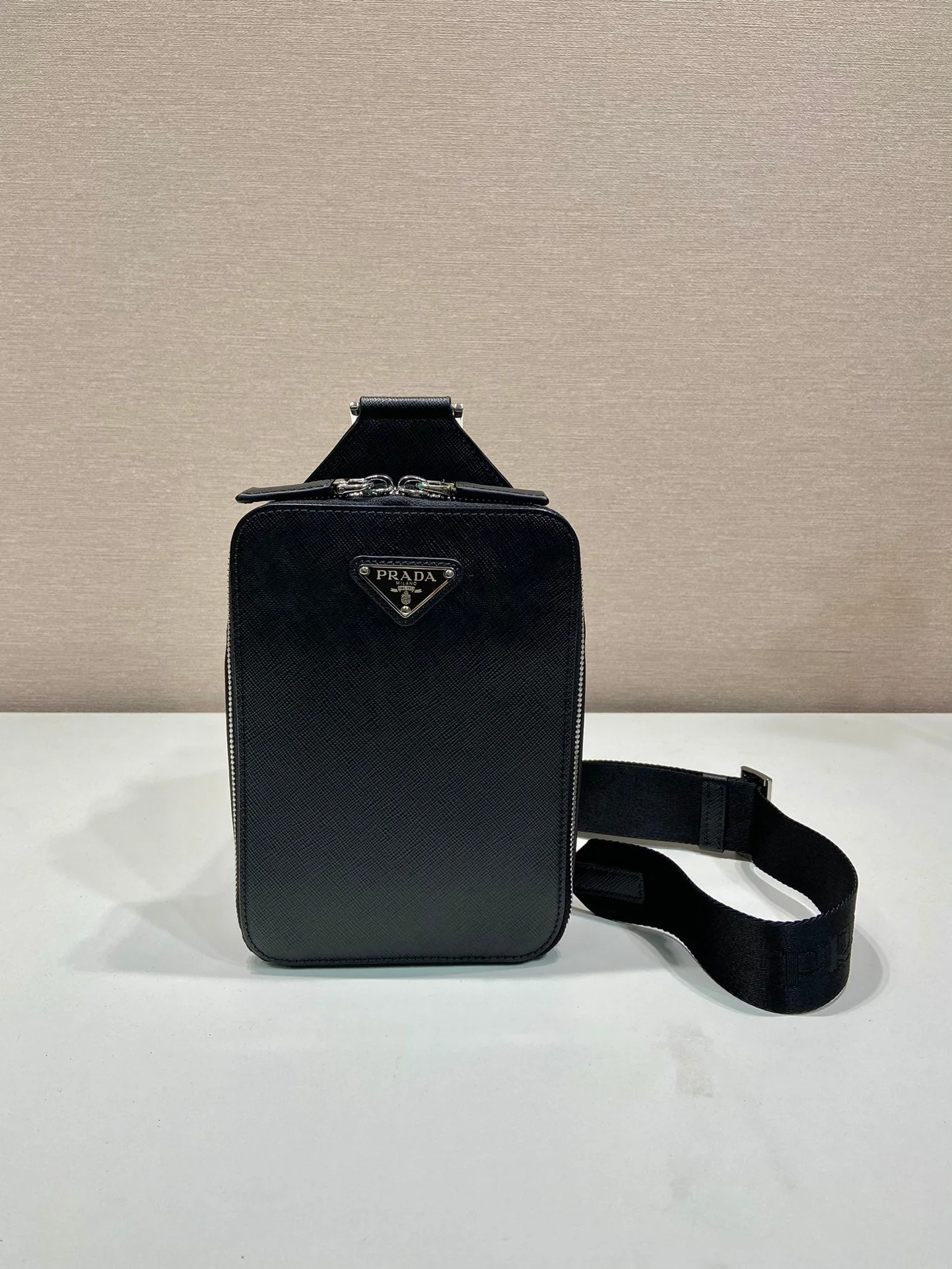 Prada CHEST BAG 20 IN BLACK SAFFIANO LEATHER