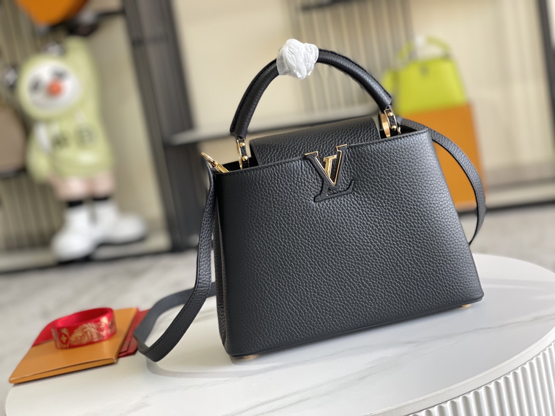 M24728 Capucines BB in Black Taurillon leather
