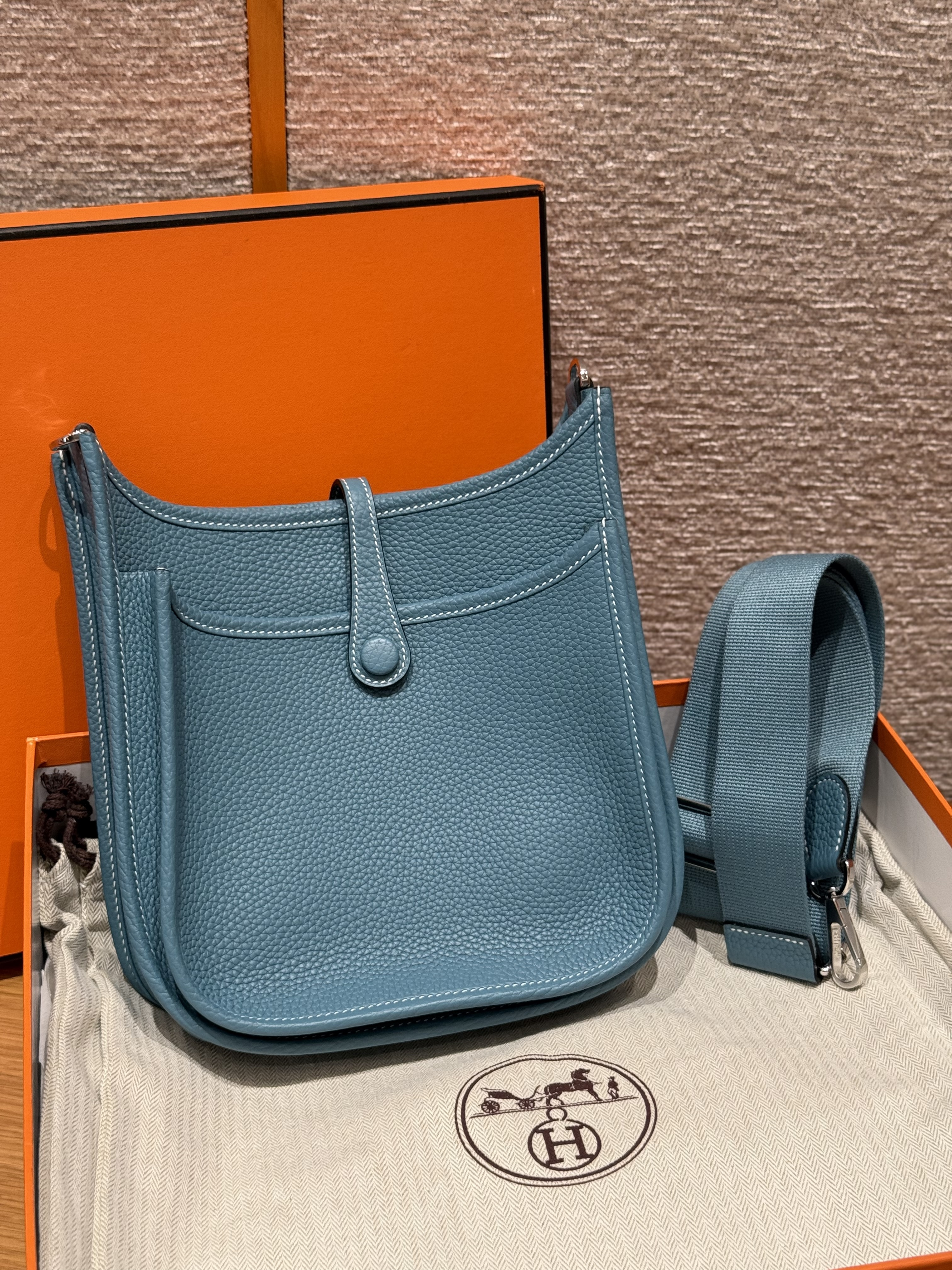 Hermes Blue Jean Clemence Small Evelyne 23 III