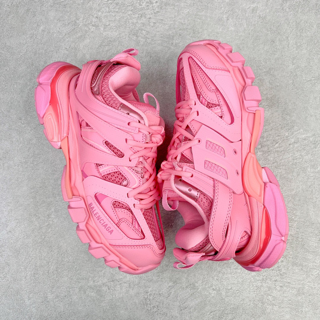 Balenciaga Track Light Pink Mixed Material Articulated Panel Lace Up Chunky Sneaker - KAIROO
