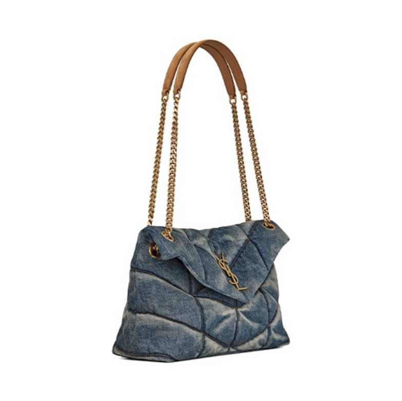 SAINT LAURENT YSL Loulou Puffer Denim Leather Bag
