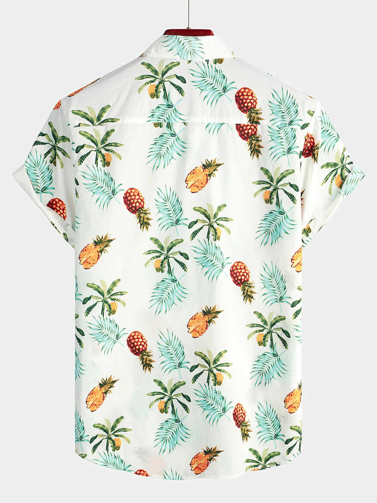 Men's Pineapple Print Cotton Hawaiian Short Sleeve Shirt