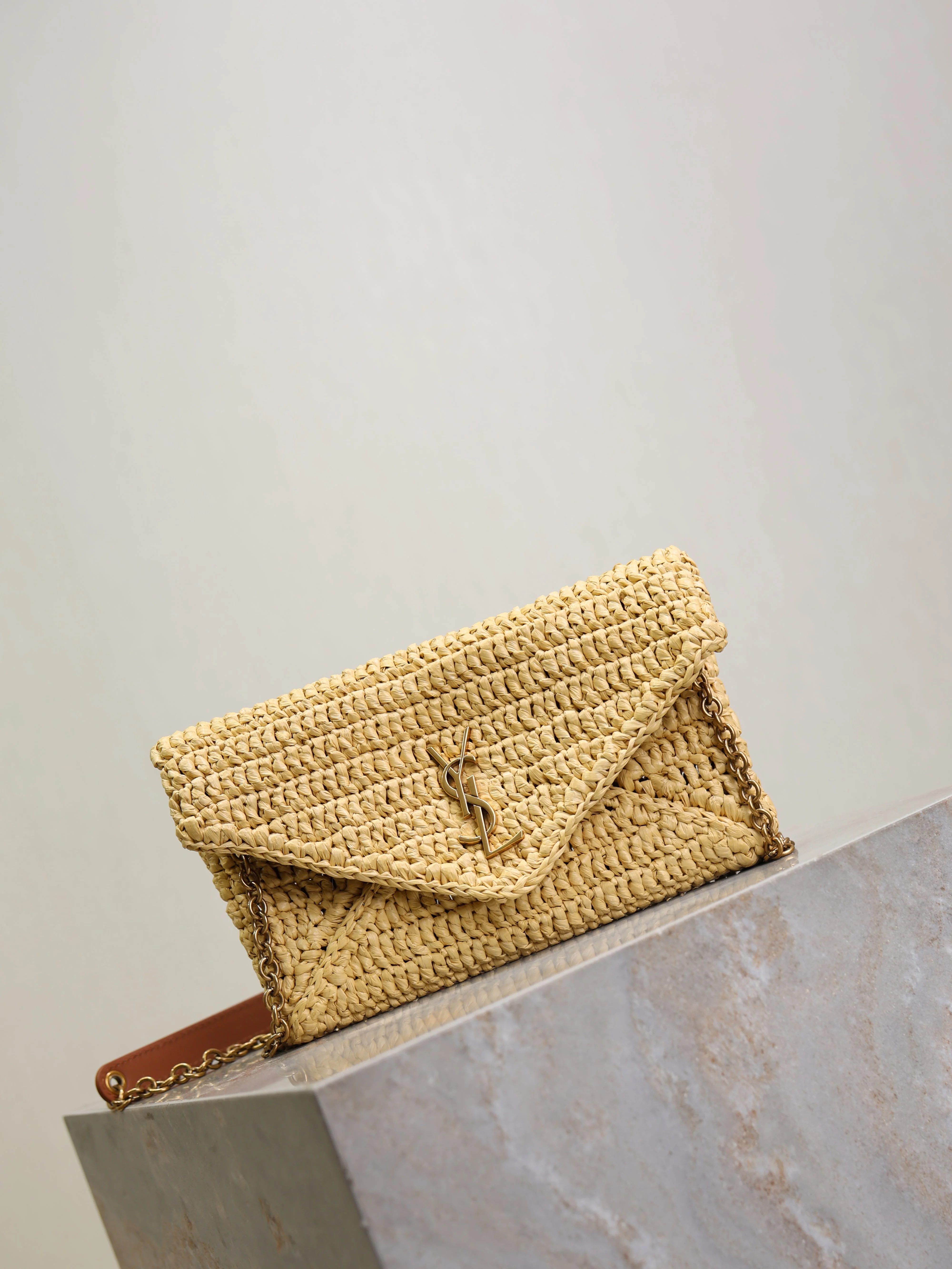 Saint Laurent YSL Calypso Bag 19cm Beige Raffia Leather