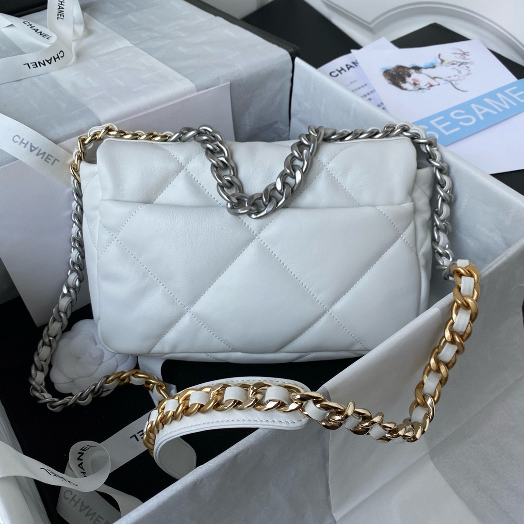 Chanel 19 Medium Handbag in White Lambskin
