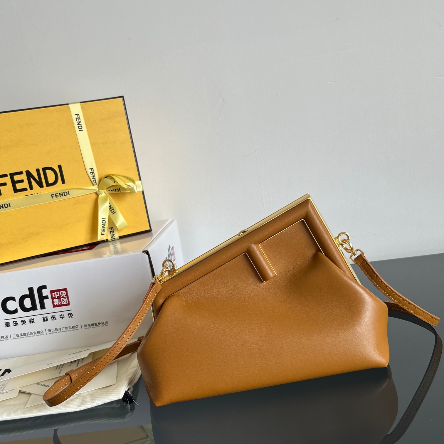Fendi Cuoio Small Nappa Leather Clutch with Oversized Metal F Clasp - KAIROO