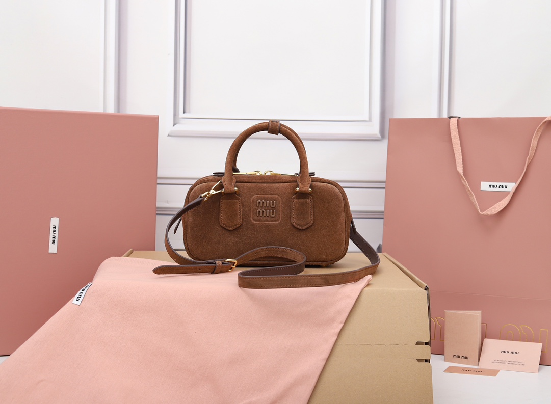 Miu miu Medium Cocoa Brown Medium Aarcadie Padded Suede Bag 5BB142