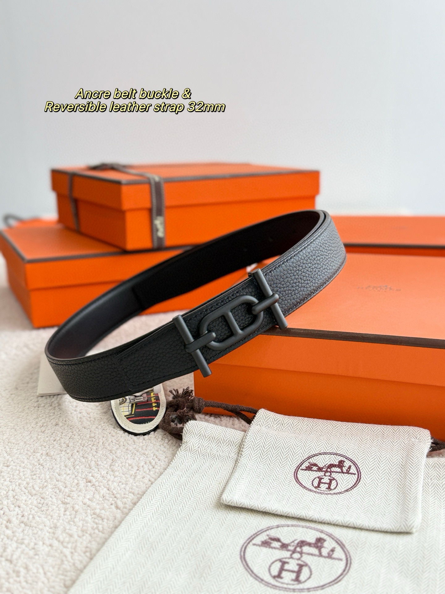 Hermes Ancre Reversible Leather Belt 32mm