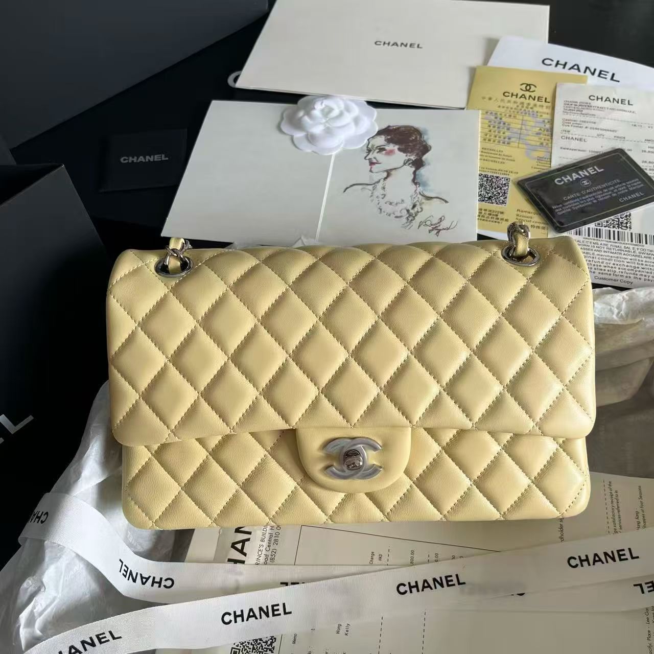 Chanel Classic 11.12 Handbag in Yellow Lambskin